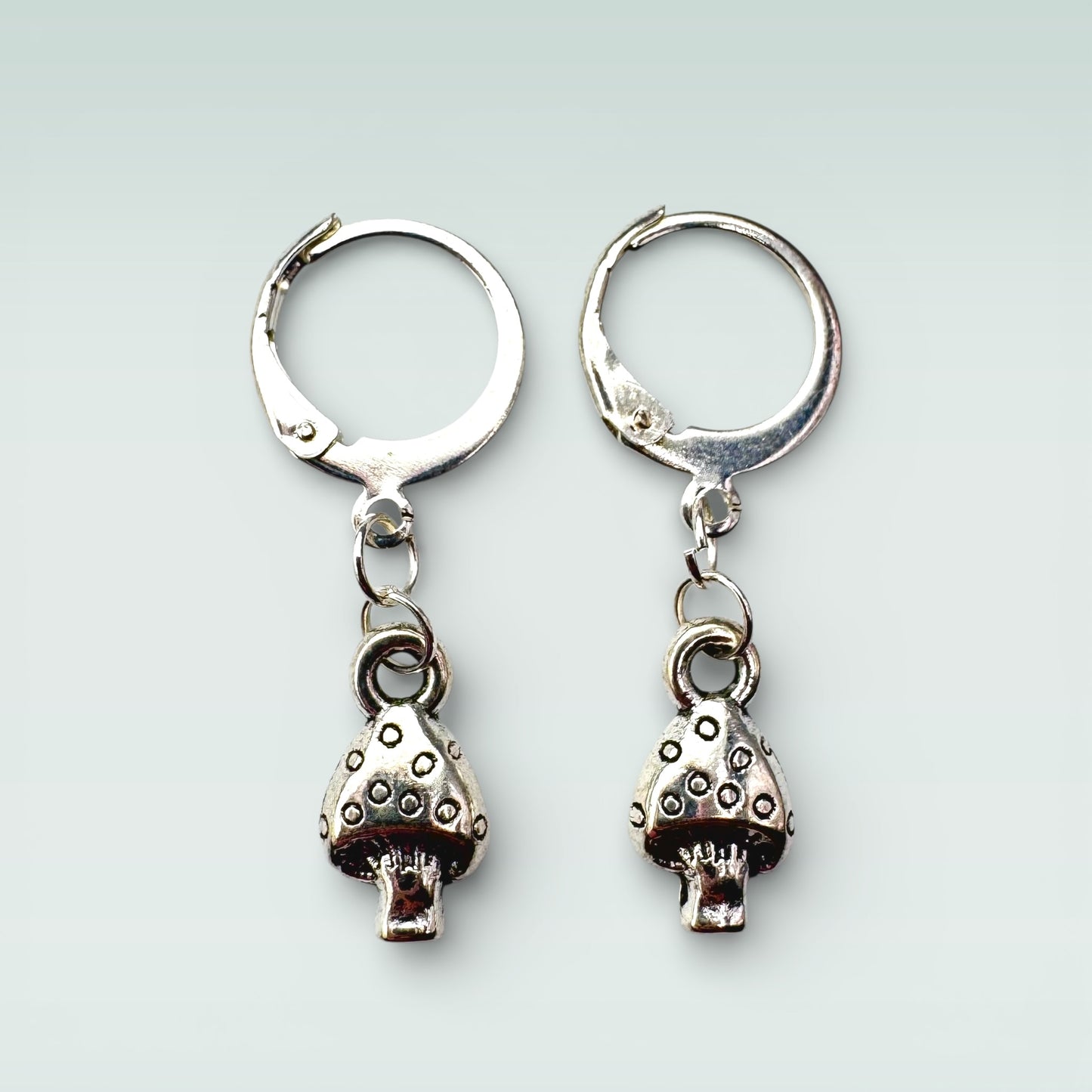 Silver Mini Mushroom Drop Earrings
