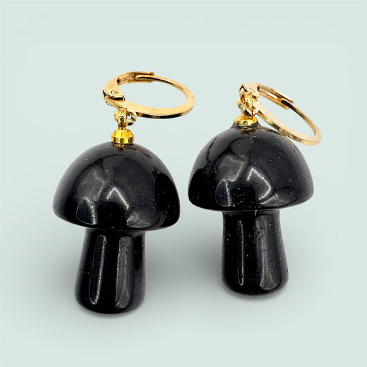 Black Obsidian Mushroom Earrings