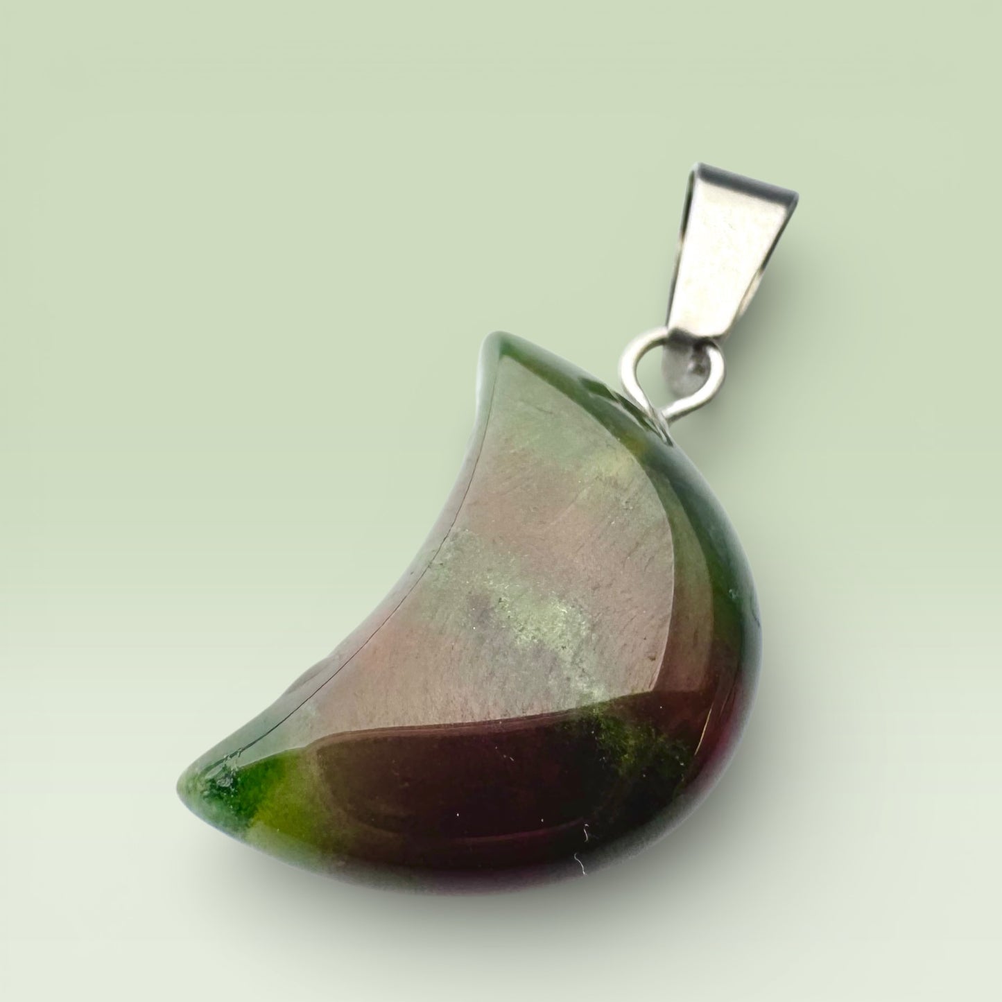 Green Moss Agate Moon Pendant