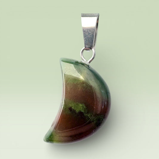 Green Moss Agate Moon Pendant