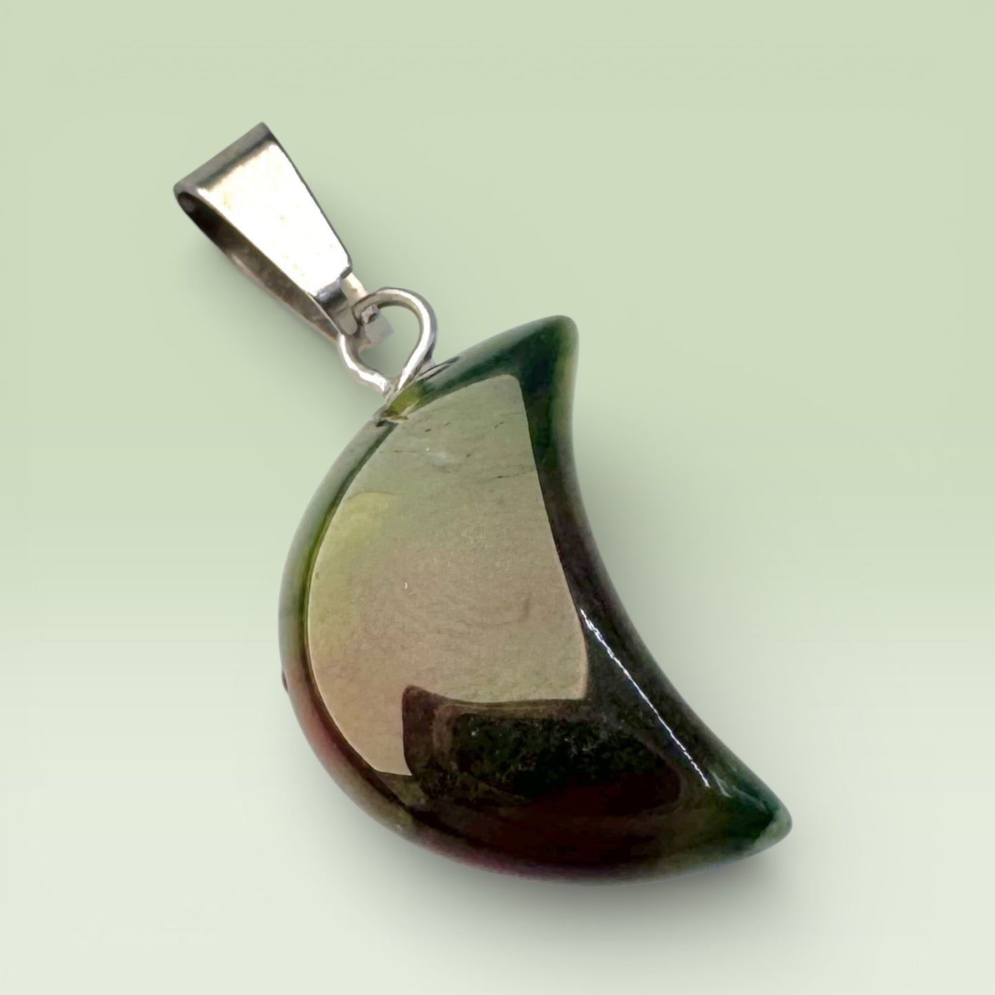 Green Moss Agate Moon Pendant