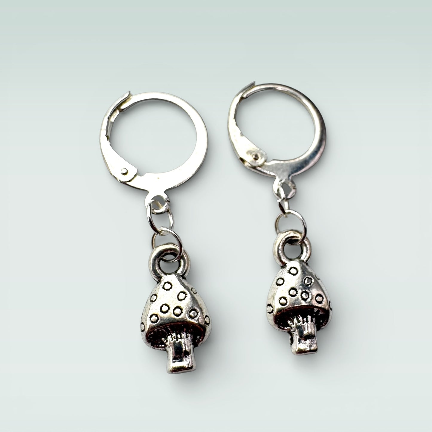 Silver Mini Mushroom Drop Earrings