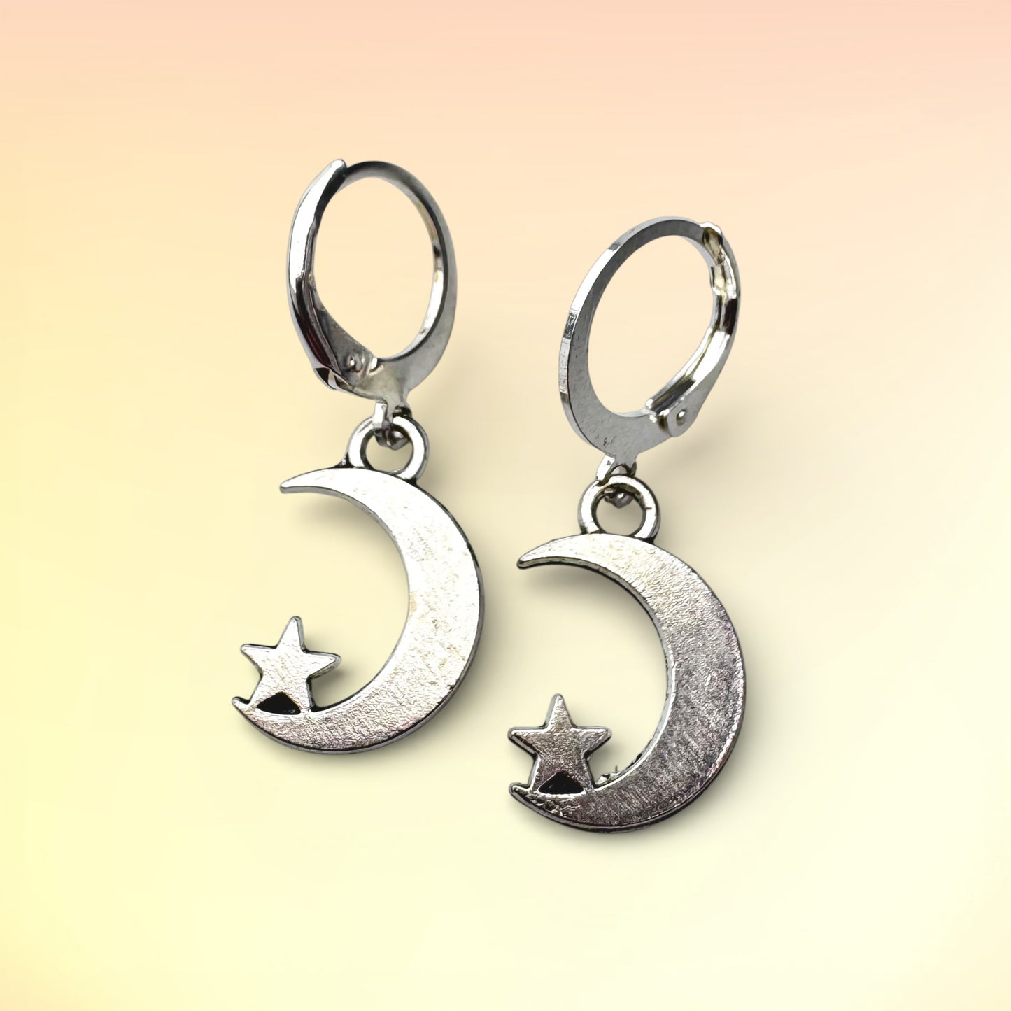 Silver Moon & Star Drop Earrings
