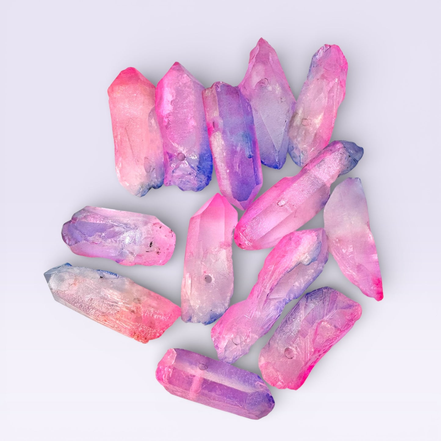 Pink & Purple Dyed Aura Quartz w/ Pendant hole (3-4cm)