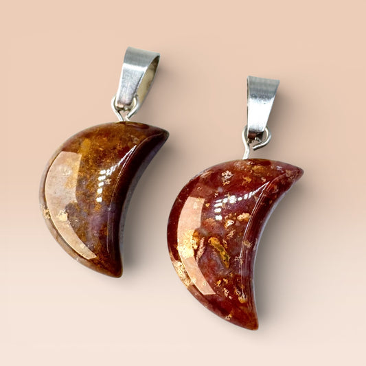 Red Moss Agate Moon Pendant